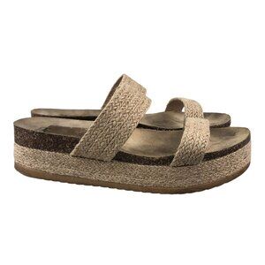 BP. Women's 9** Tan Espadrille Braided Platform Cork Dual Strap  Slip On Sandals